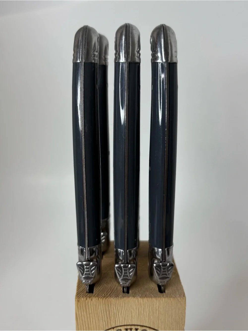 Laguiole Jean Dubost SS 6-Pc STEAK Gray KNIFE SET / Wooden Block France Used but